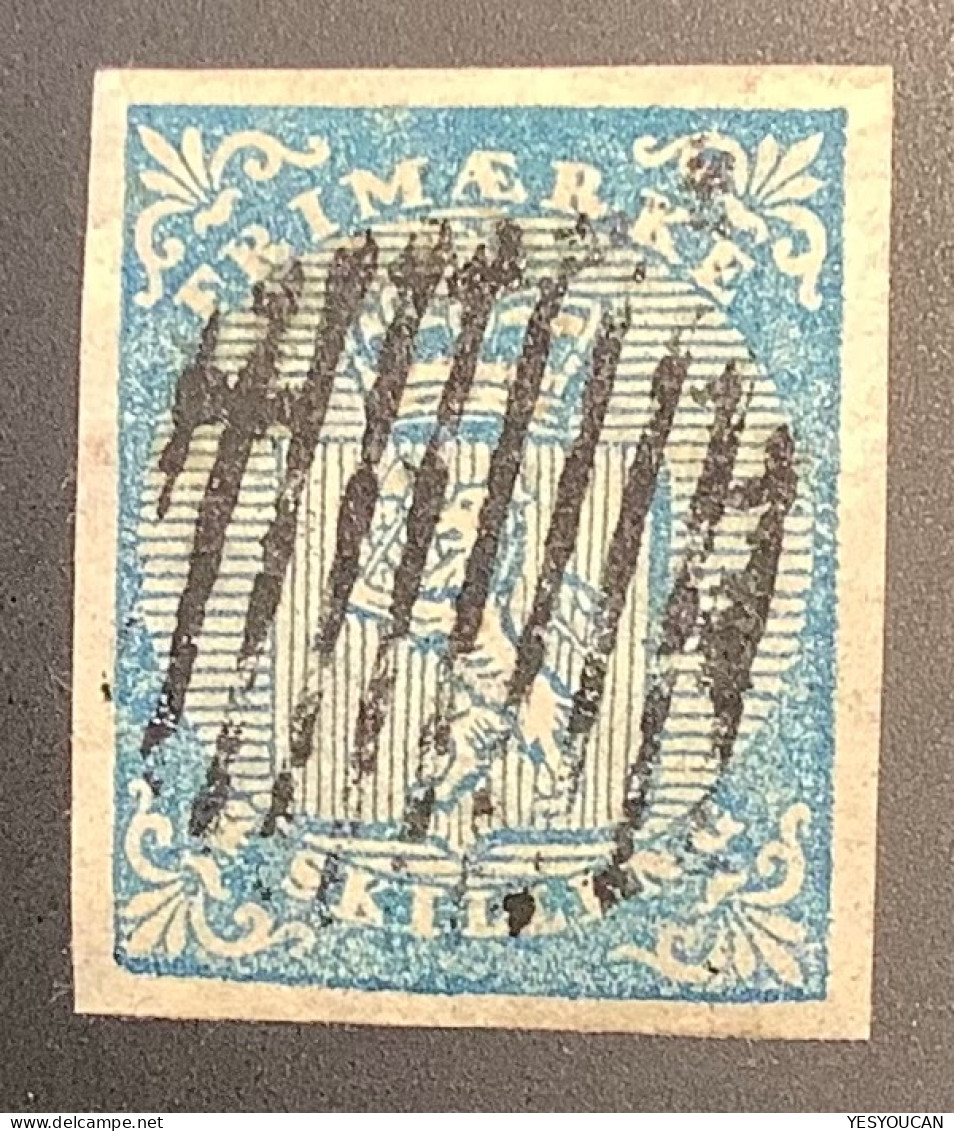 Norway #1 With RARE 10 BARS CANCEL ! 1855 4skilling Blue Coat Of Arms "Lion With Ax" Used VF (TB - Oblitérés
