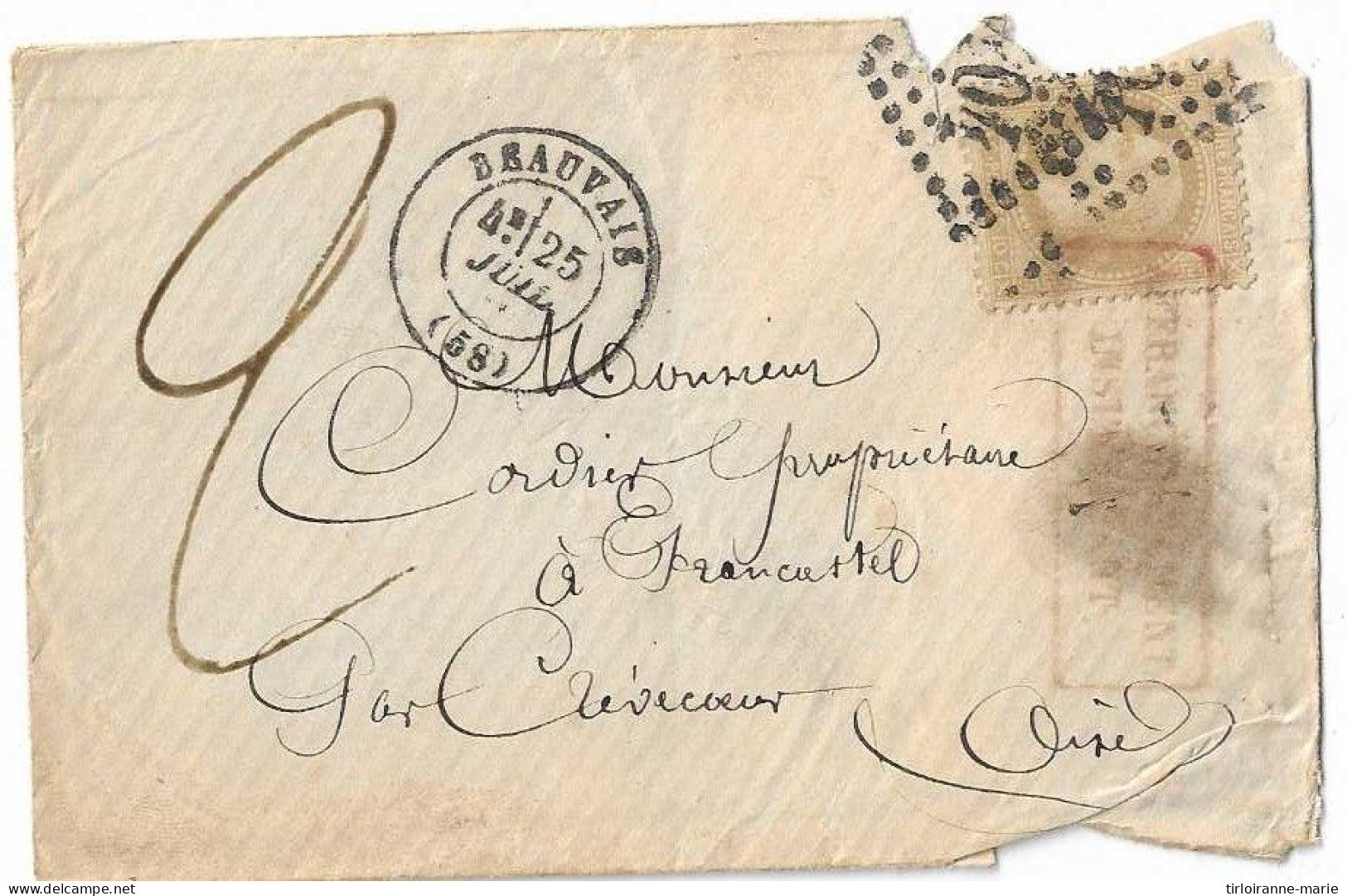 LETTRE CLASSIQUE BEAUVAIS DU 4 JUILLET 1858 ( AFFRANCHISSEMENT INSUFFISANT) - 1863-1870 Napoleon III With Laurels