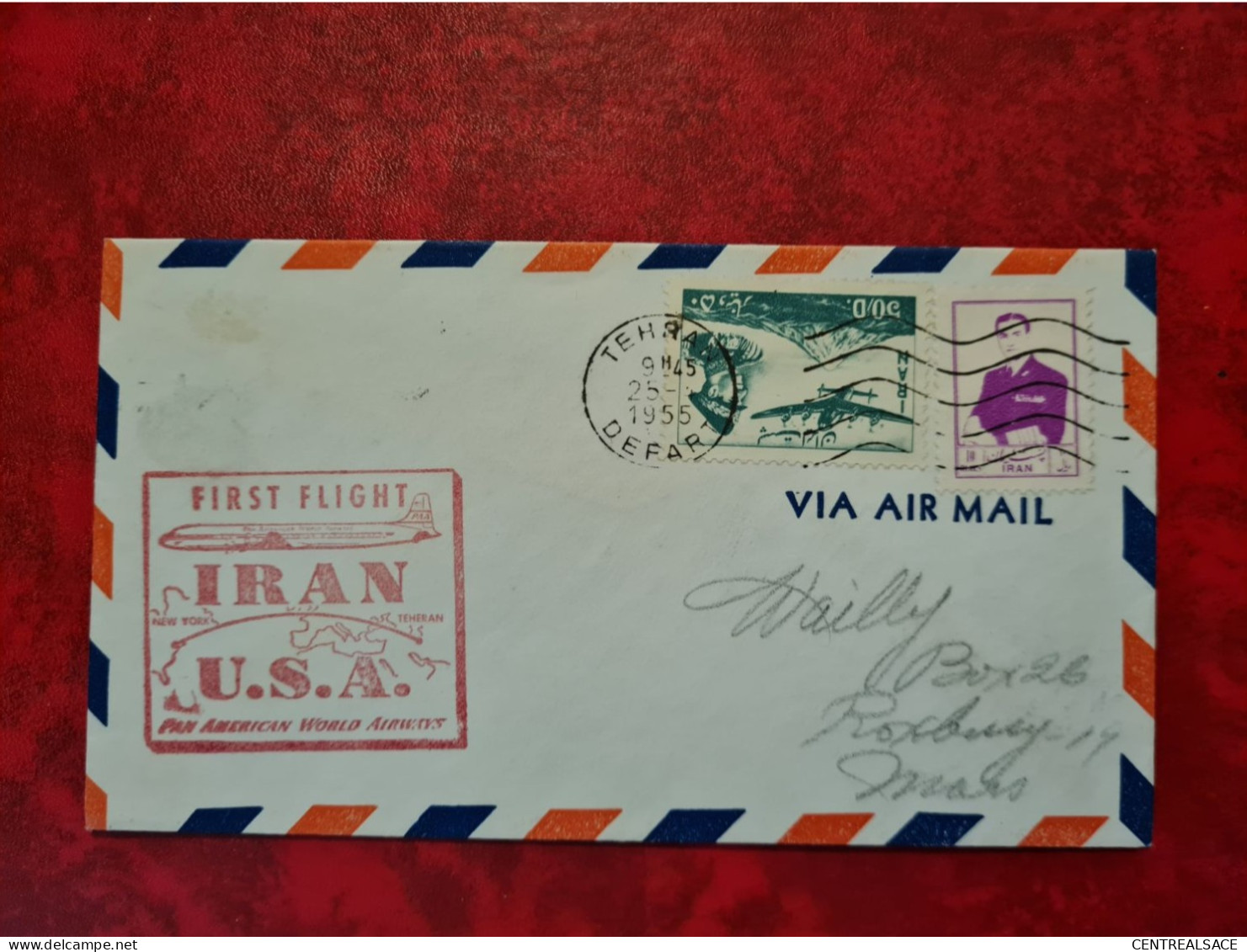 LETTRE   TEHERAN POUR 1955 FIRST FLIGHT IRAN  USA PREMIER VOL IRAN ETATS UNIS NEW YORK - Iran