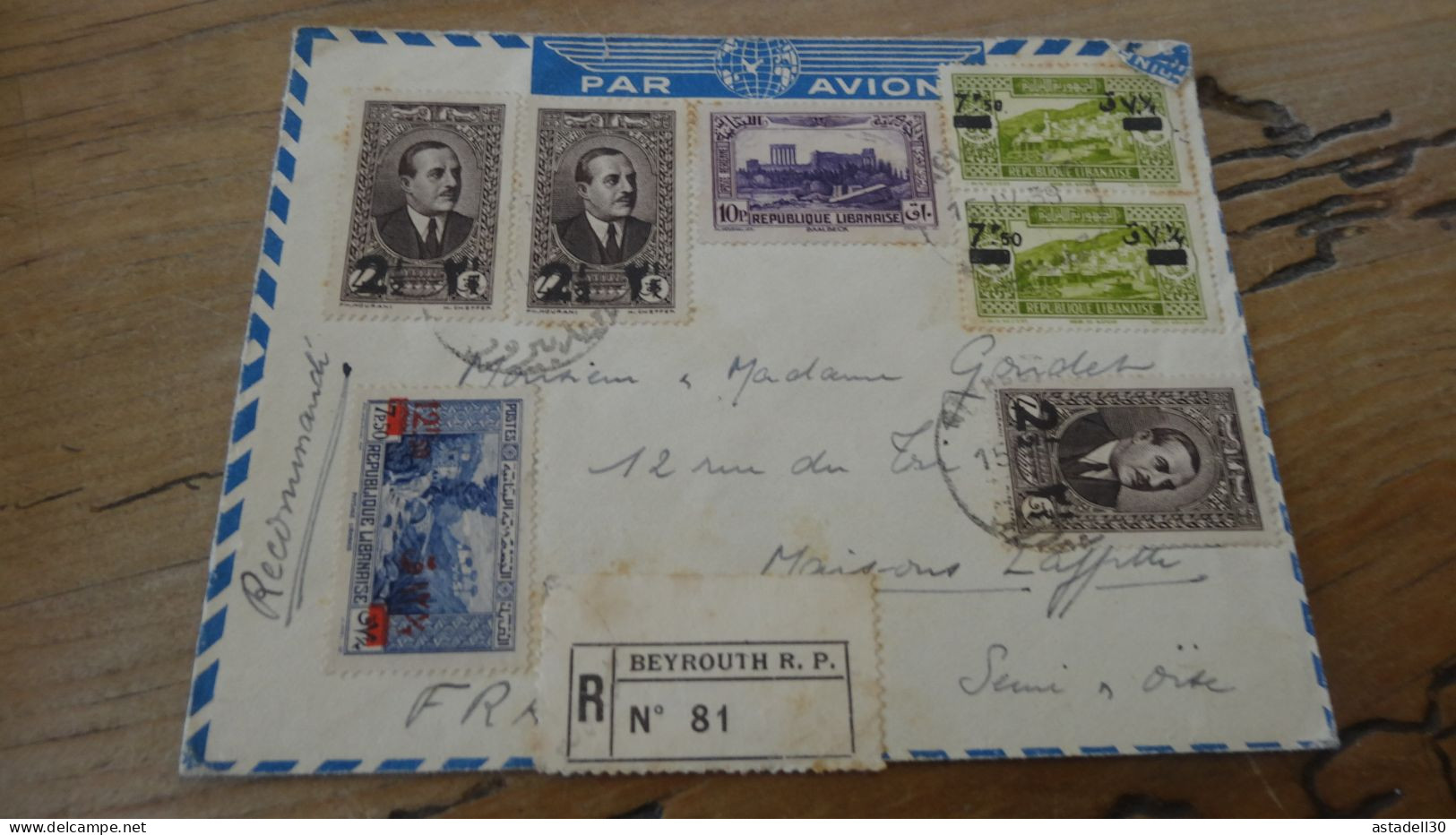 Enveloppe Recommandée LIBAN,  1939, VIA AIR FRANCE  ............. BOITE1  ....... 551 - Lettres & Documents