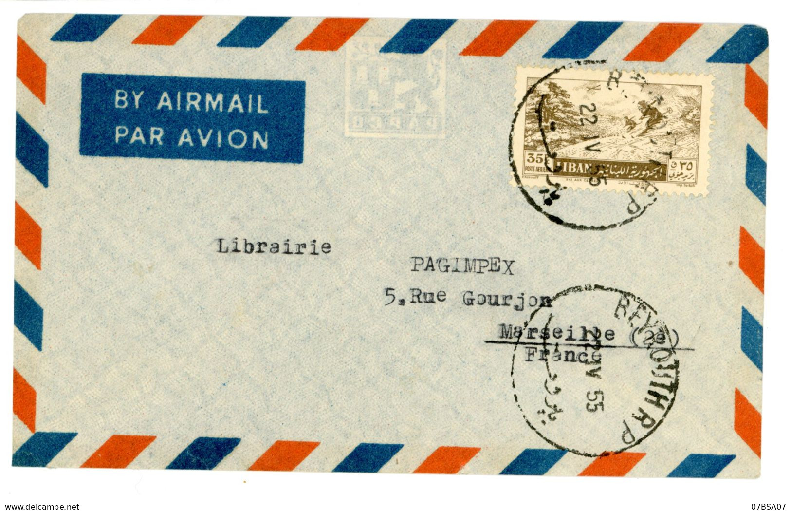 LIBAN 5X ENV 1951 1953 1954 1955 1955 BEYROUTH LETTRE AVION => FRANCE  SCANS INDIVIDUELS - Lebanon