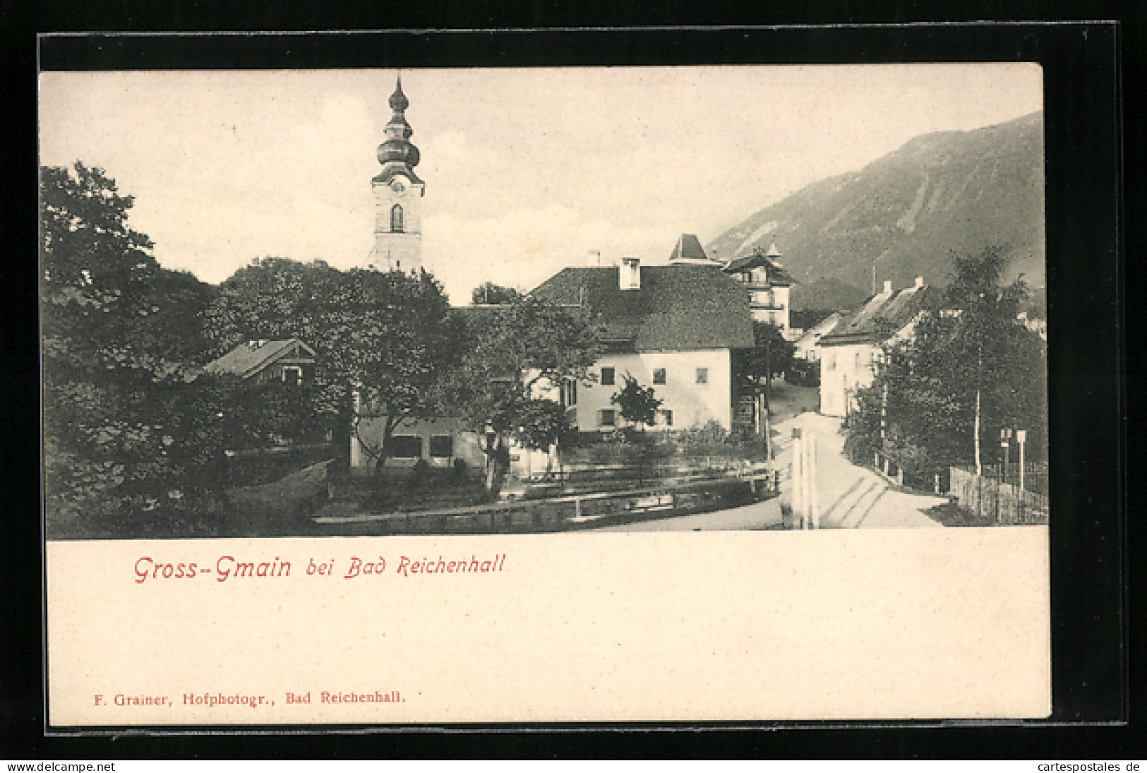 AK Gross-Gmain B. Bad Reichenhall, Ortspartie Mit Kirchturm  - Sonstige & Ohne Zuordnung