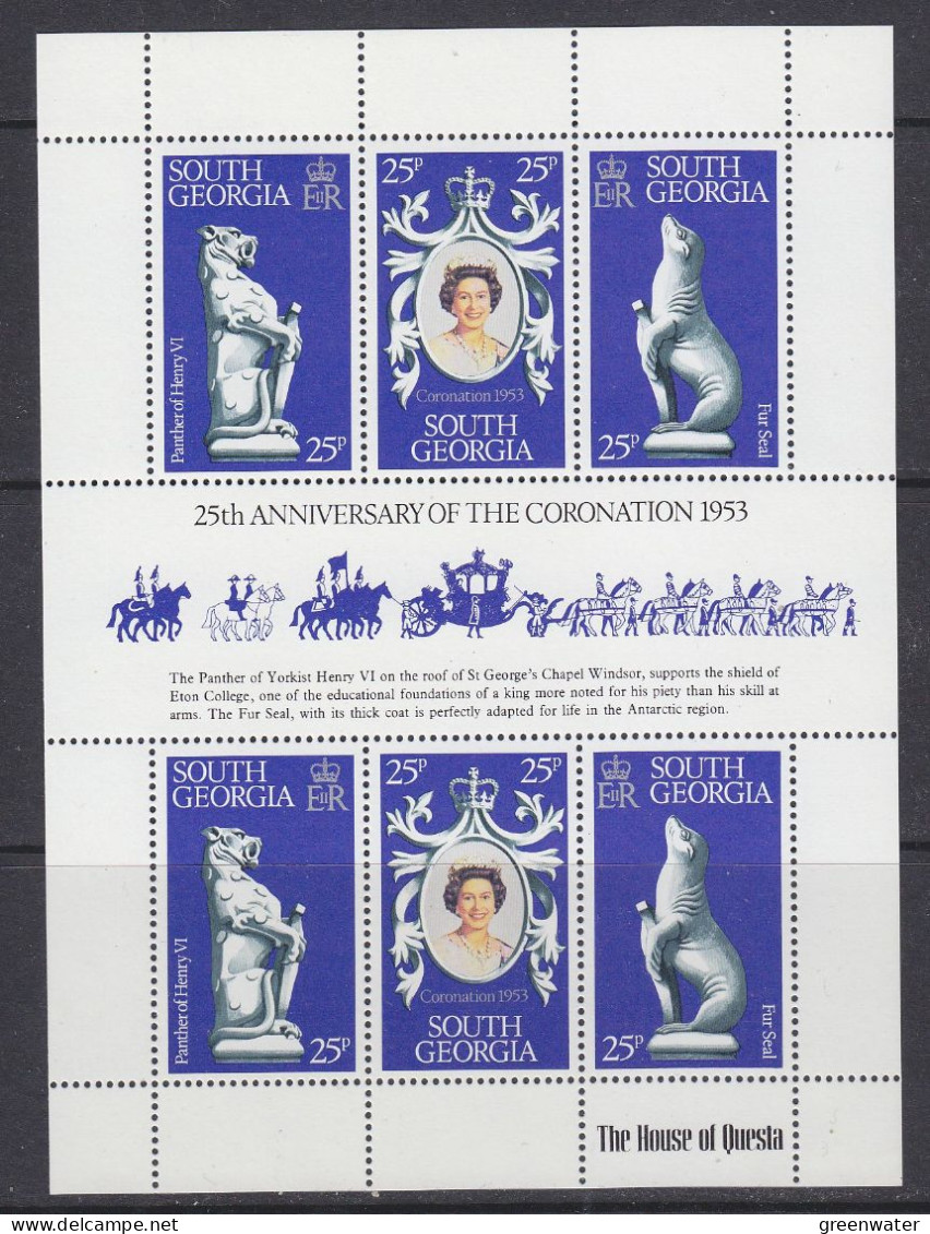 South Georgia 1978 25th. Ann. Of Coronation 2x3v In Sheetlet ** Mnh (59824) - Géorgie Du Sud