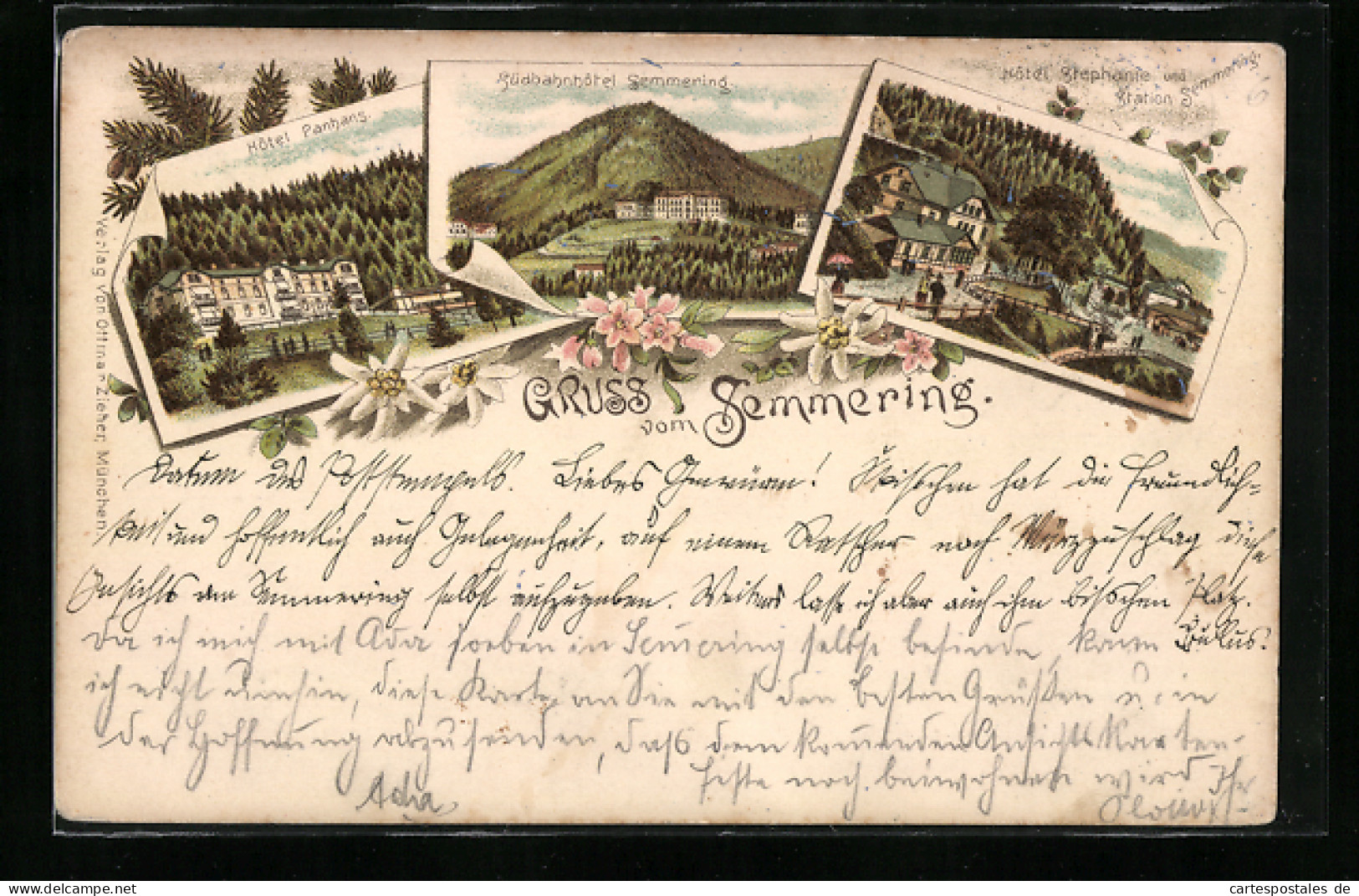 Lithographie Semmering, Hotel Panhans, Südbahnhotel Und Hotel Stephanie  - Sonstige & Ohne Zuordnung