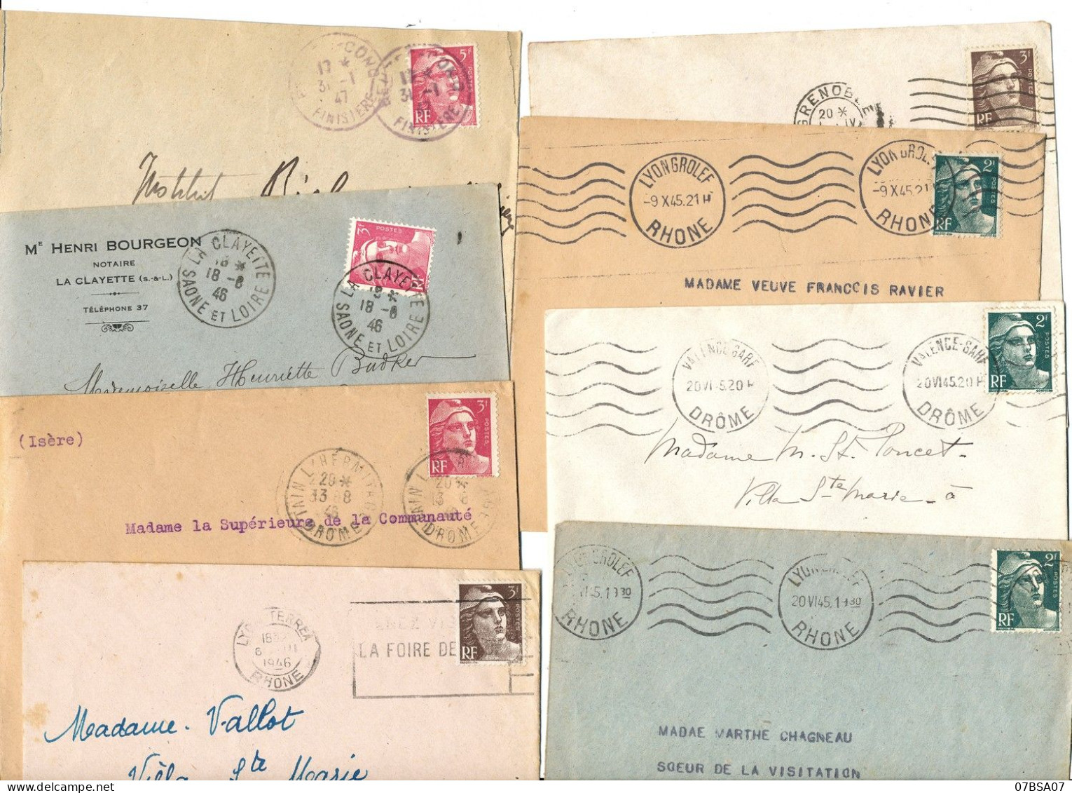 8X ENV 1945/1951 GANDON SEUL SUR LETTRE POIDS 26g AVANT EMBALMLAGE - 1945-54 Marianne De Gandon