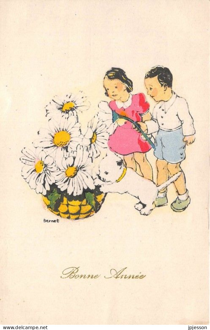 ILLUSTRATEUR - BERNET - ENFANTS - FLEURS - CHAT - FANTAISIE "BONNE ANNEE" - N°3005 - Autres & Non Classés