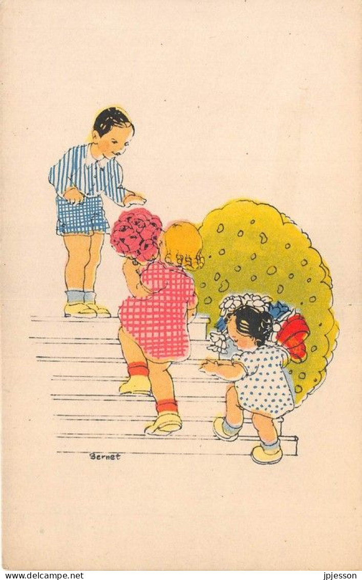 ILLUSTRATEUR - BERNET - ENFANTS - FLEURS - N°3002 - Autres & Non Classés