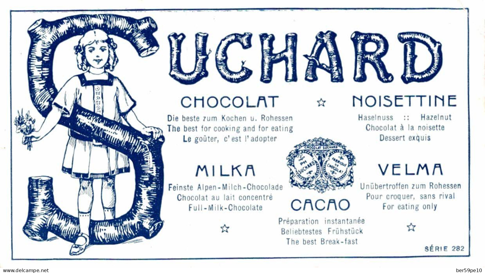 CHROMO CHOCOLAT SUCHARD N°4 JOLIE FILLETTE PRESENTANT LES BOITES DE CACAO ET CHOCOLAT SUCHARD - Suchard