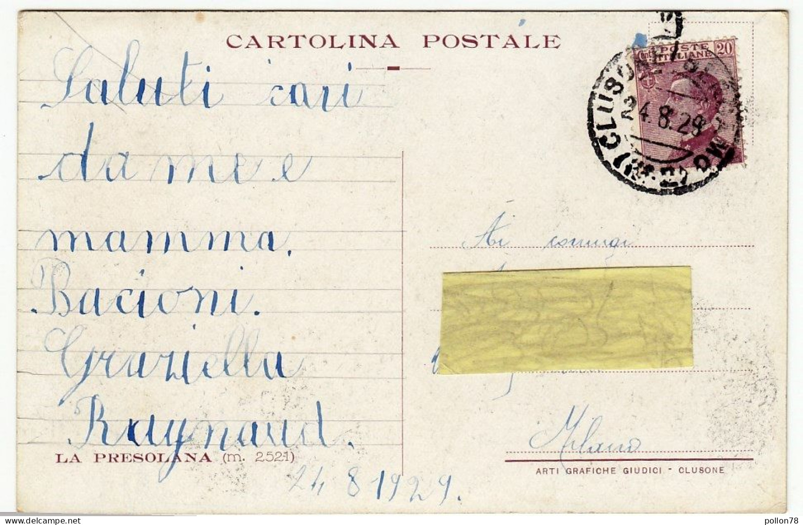LA PRESOLANA - BERGAMO - 1929 - Vedi Retro - Formato Piccolo - Bergamo