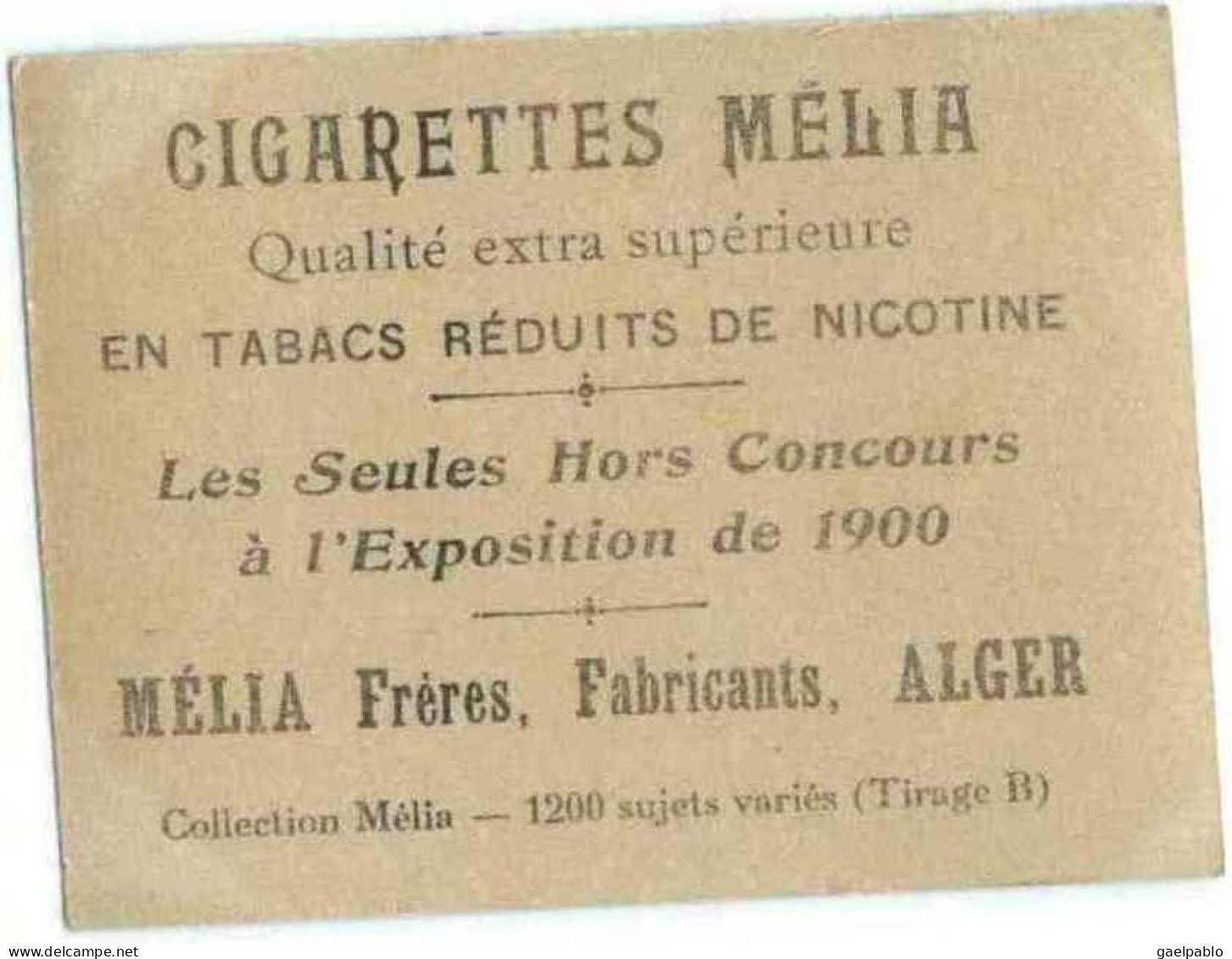 CIGARETTES MELIA - SANDERSON - Tirage B - Melia