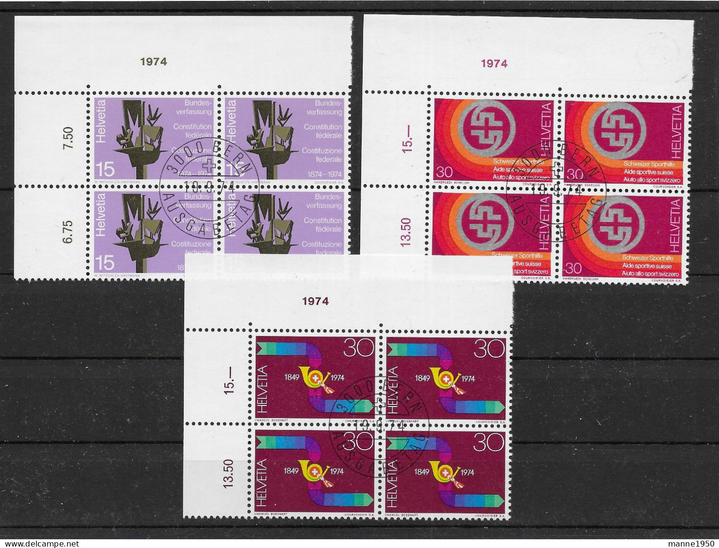 Schweiz 1974 Jahresereignisse Mi.Nr. 1039/41 Kpl. 4er Blocksatz Gestempelt - Oblitérés