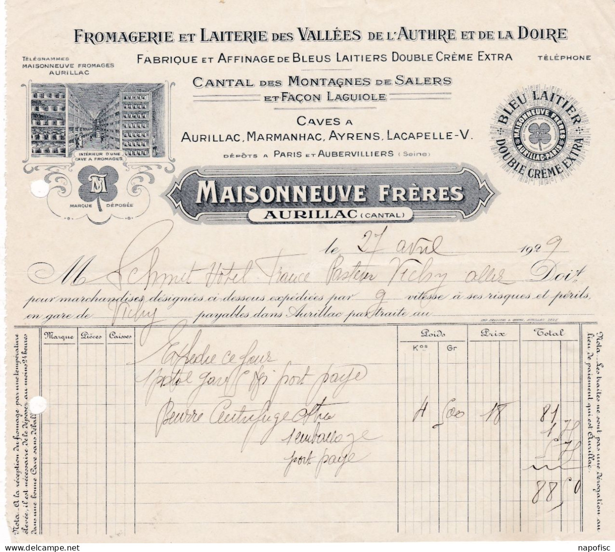 15-Maisonneuve Frères....Fromagerie & Laiterie Des Vallées De L'Authre & De La Doire...Aurillac...(Cantal)...1929 - Alimentos