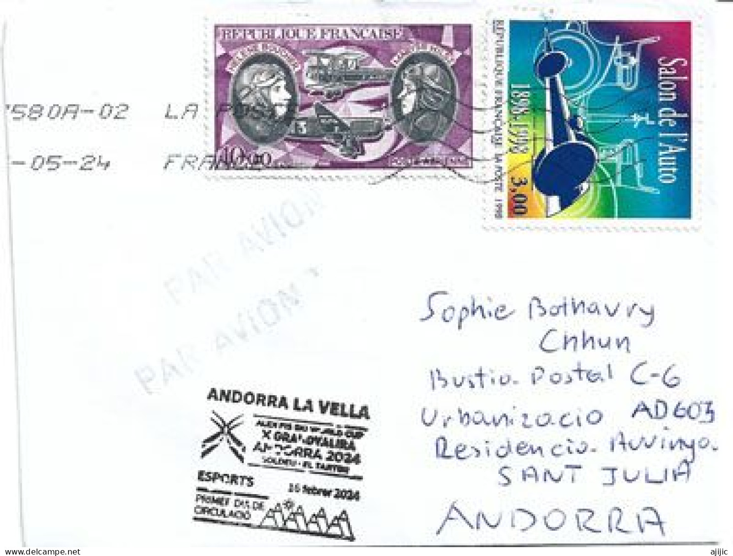 FRANCE,belle Lettre 2024 De France à Andorra, Avec Timbre Local à Date Arrivée (Grandvalira) 2024 - Lettres & Documents