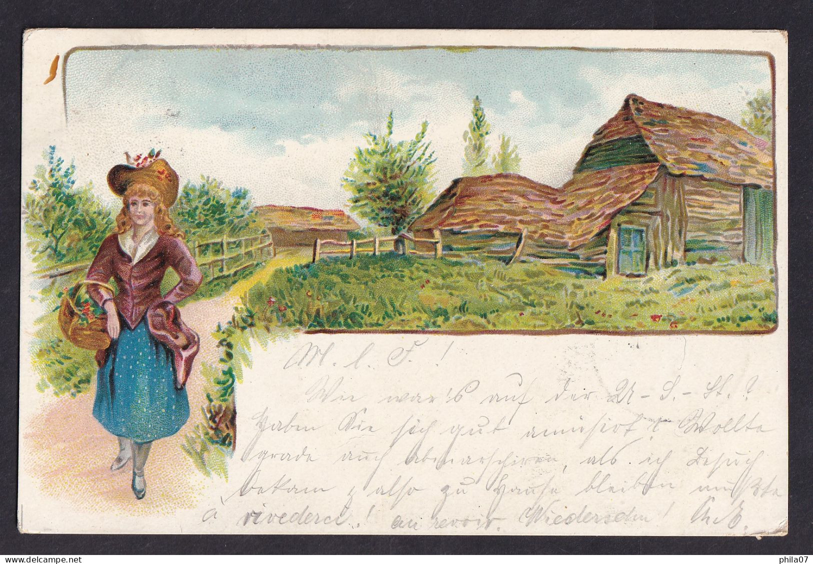 Woman With Basket / Year 1899 / Long Line Postcard Circulated, 2 Scans - Femmes