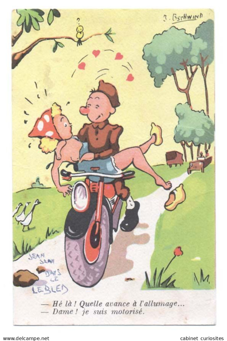 Jeune Femme Aux Seins Nus & Sabots Sur La Moto D'un Soldat - Motocyclette - Motorbike - Humour  Illustration J. Gschwind - Humour