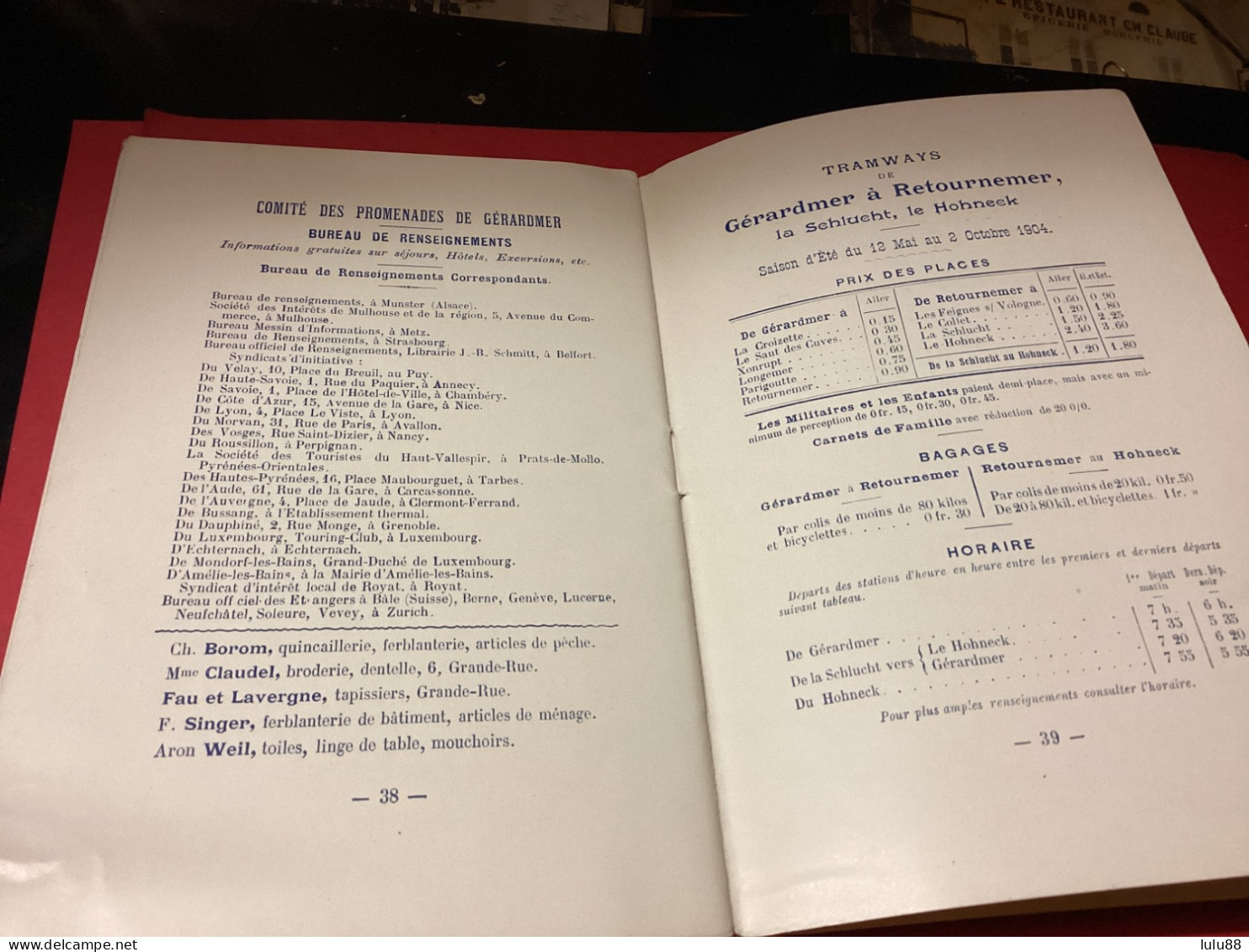 GERARDMER. Guide du. Touriste Année 1904. 42 pages