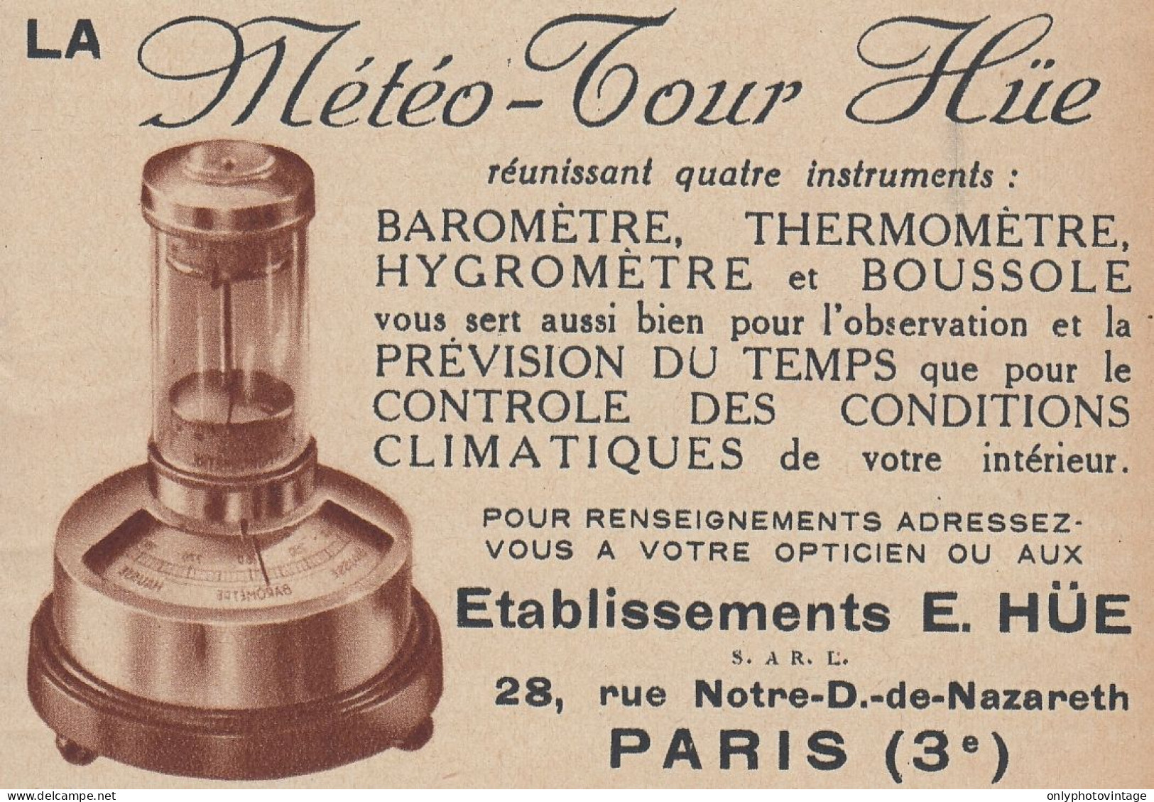 Etablissements E. HUE - M�t�o Tour - 1936 Vintage Advertising - Pubblicit� - Werbung