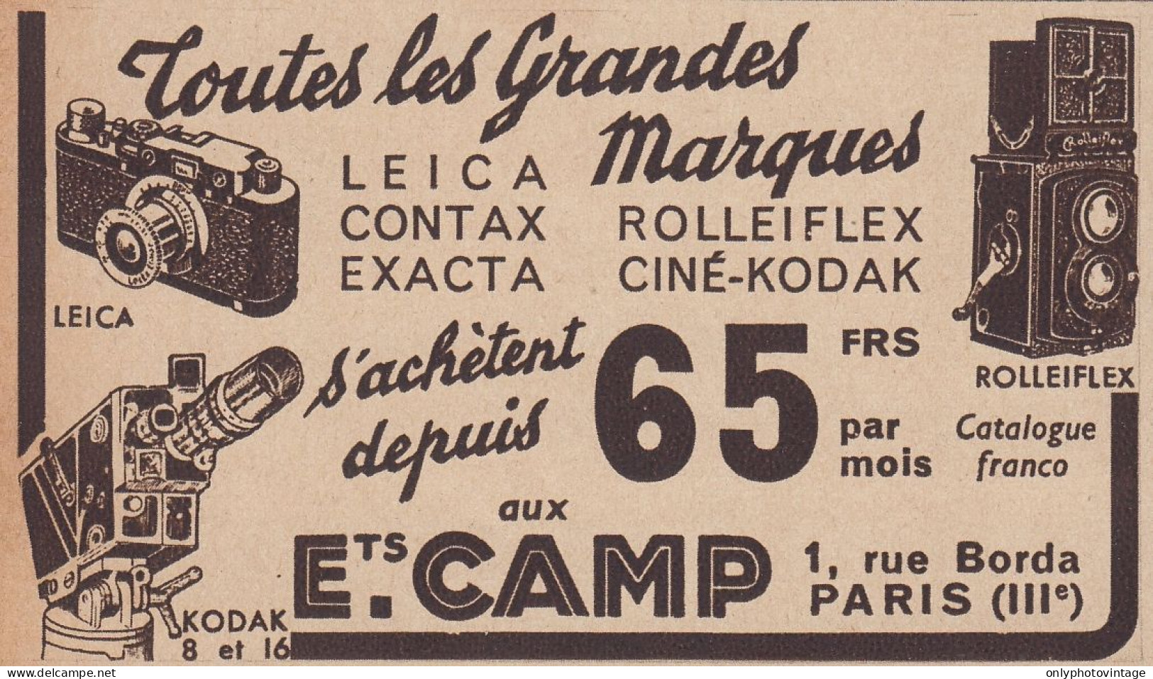 Etablissements Camp - Leica - Contax - Kodak - 1936 Vintage Advertising - Werbung