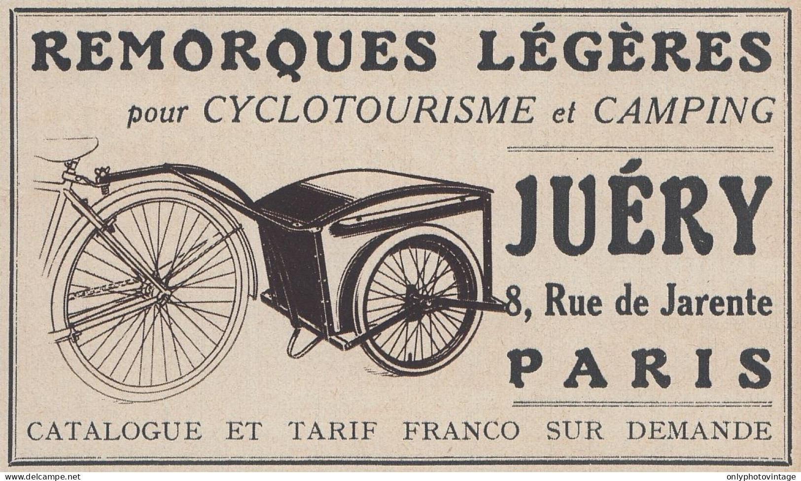 Ju�ry Remorques L�g�res Pour Cyclotourisme - 1936 Vintage Advertising - Werbung