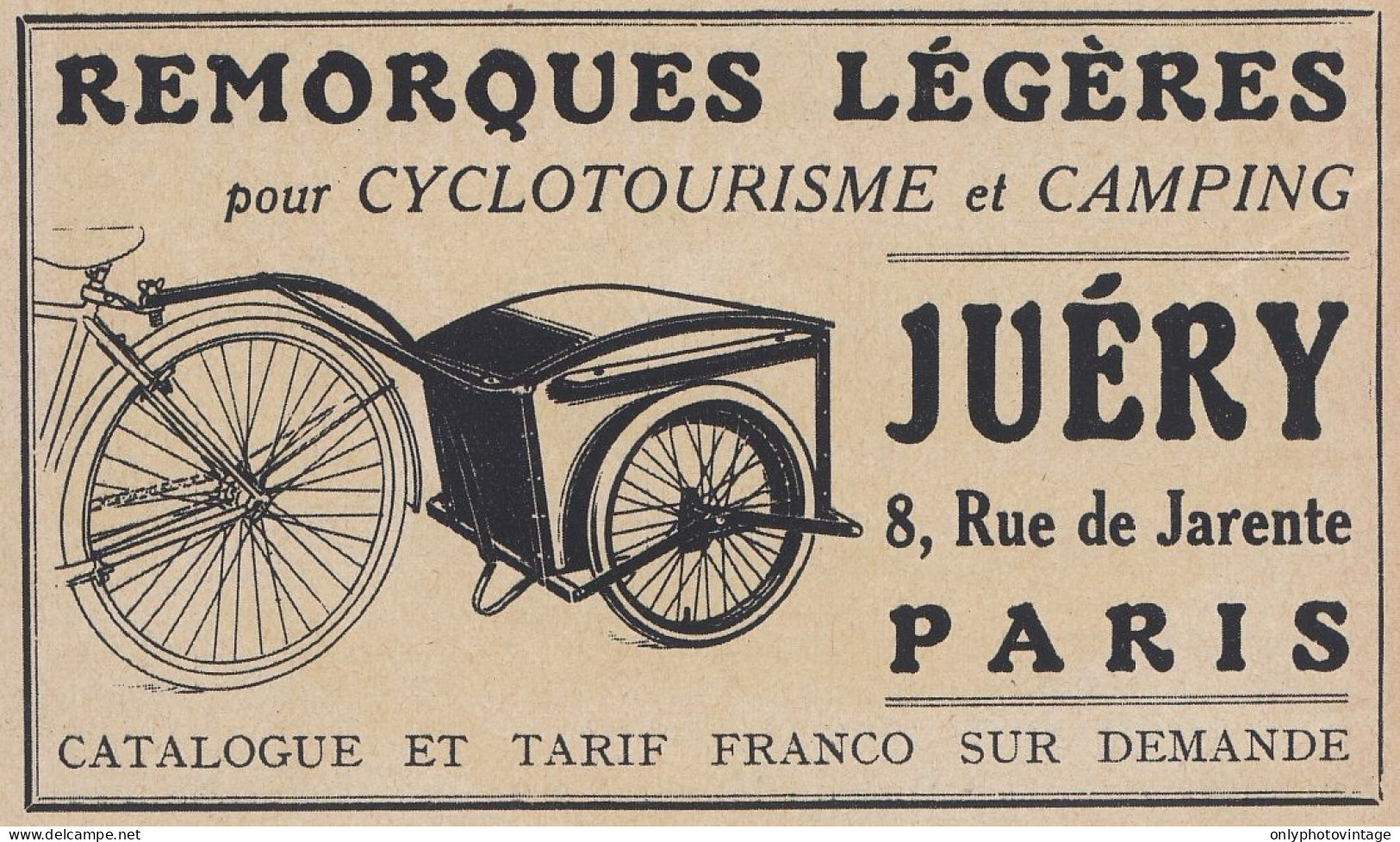 Ju�ry Remorques L�g�res Pour Cyclotourisme - 1936 Vintage Advertising - Reclame