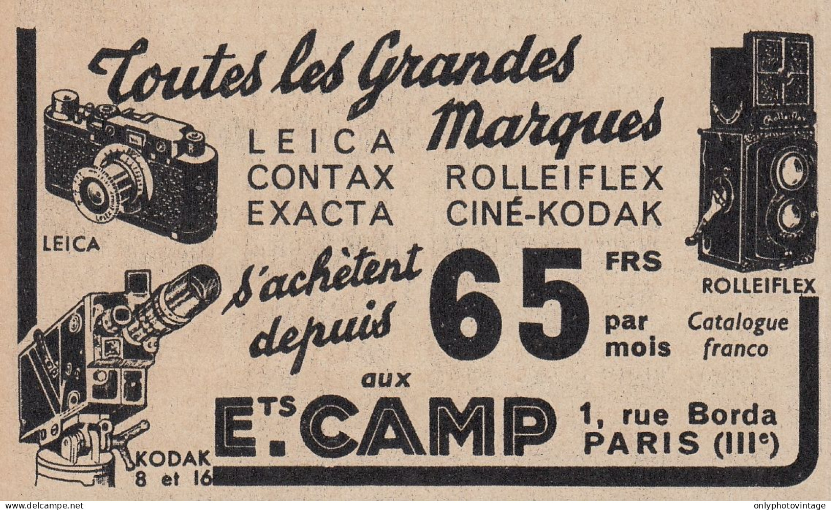 Etablissements Camp - Leica - Contax - Kodak - 1936 Vintage Advertising - Werbung