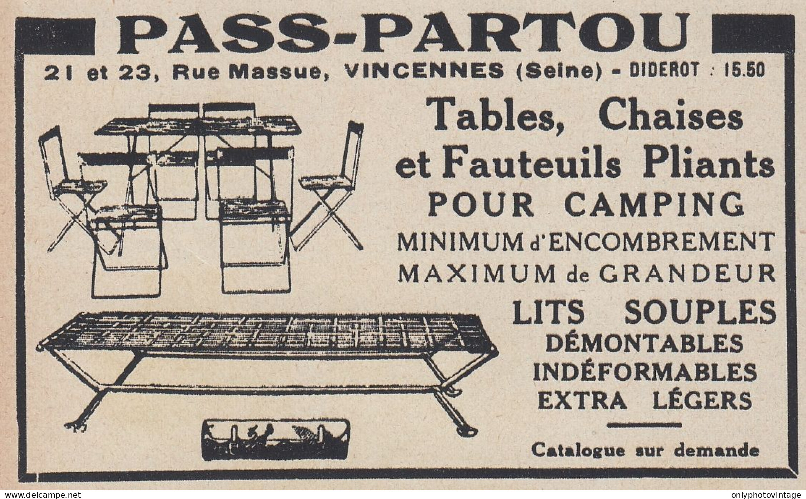 PASS-PARTOUT Tables Pour Camping - 1936 Vintage Advertising - Pubblicit� - Werbung