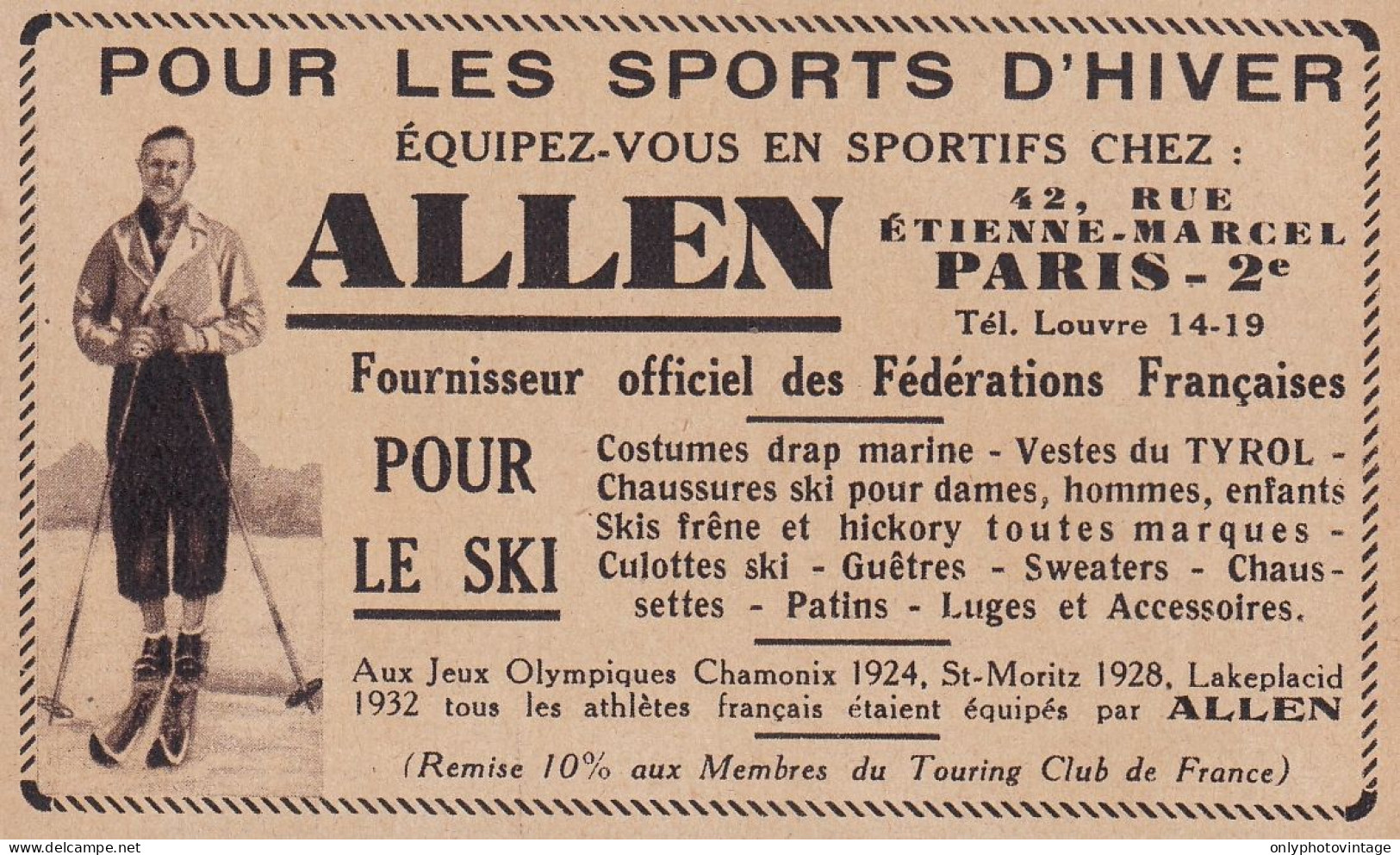 ALLEN Pour Les Sports D'hiver - 1936 Vintage Advertising - Pubblicit� - Werbung