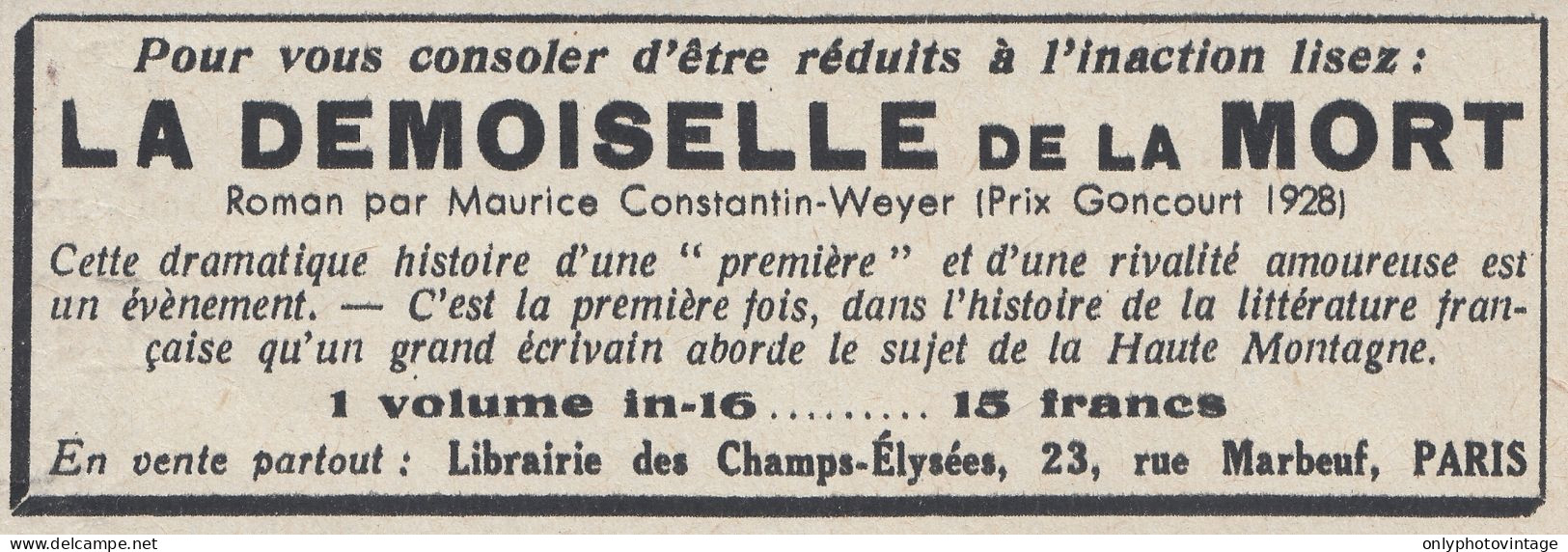 La Demoiselle De La Mort - 1936 Vintage Advertising - Pubblicit� Epoca - Werbung