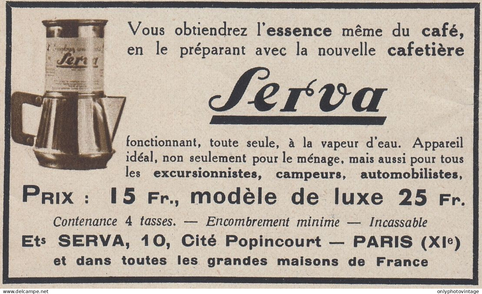 Cafeti�re SERVA - 1936 Vintage Advertising - Pubblicit� Epoca - Werbung