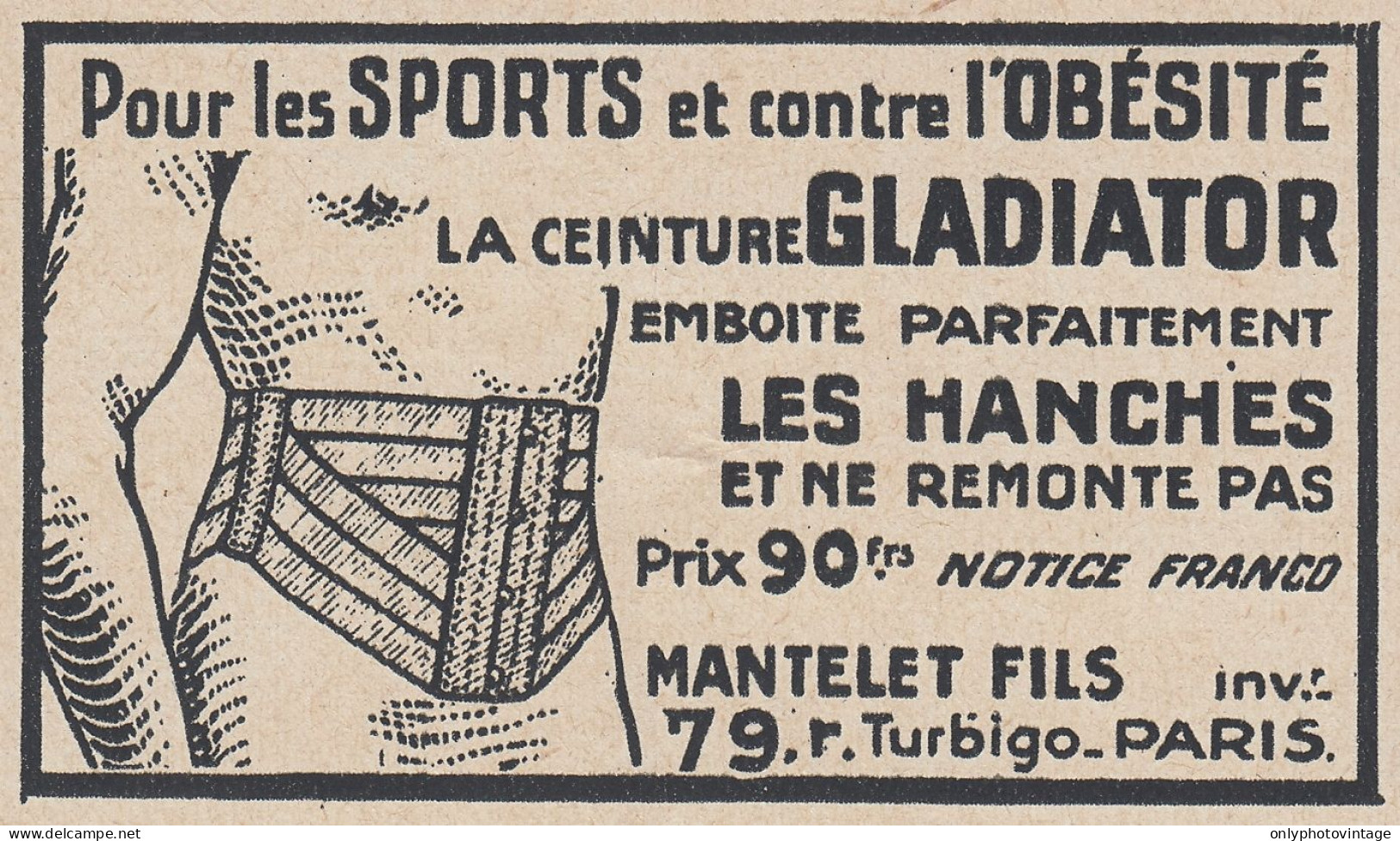 Ceinture GLADIATOR - 1936 Vintage Advertising - Pubblicit� Epoca - Werbung