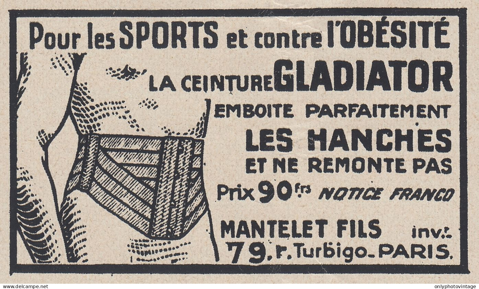 Ceinture GLADIATOR - 1936 Vintage Advertising - Pubblicit� Epoca - Werbung