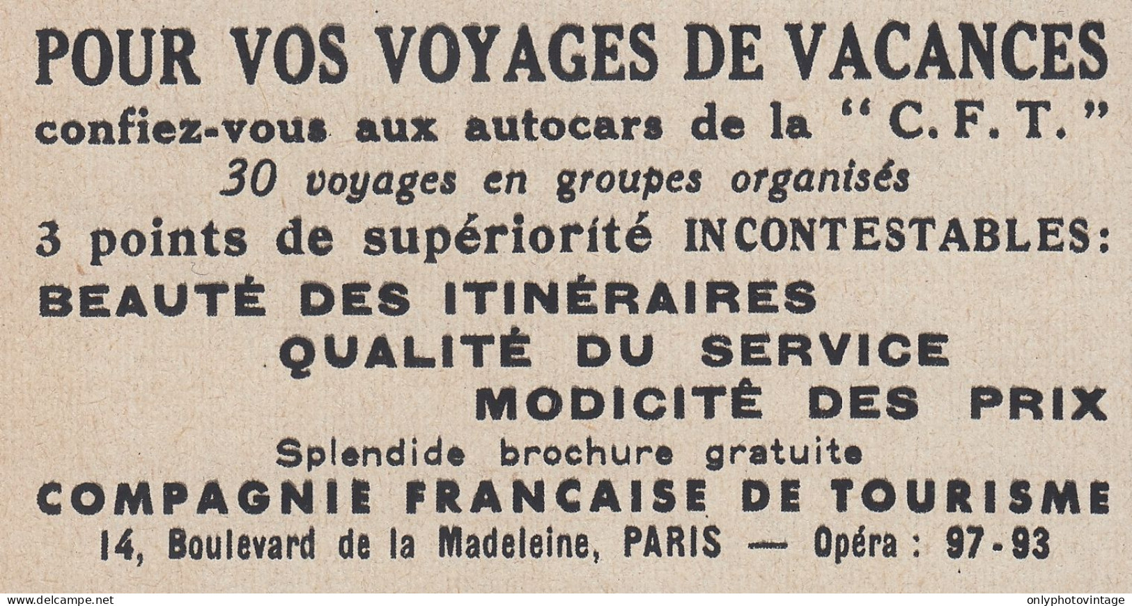 Compagnie Fran�aise De Tourisme - 1936 Vintage Advertising - Pubblicit� - Werbung