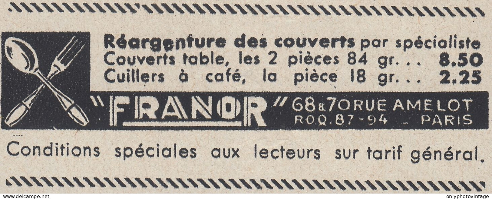 R�argenture Des Couverts FRANOR - 1936 Vintage Advertising - Pubblicit�  - Werbung