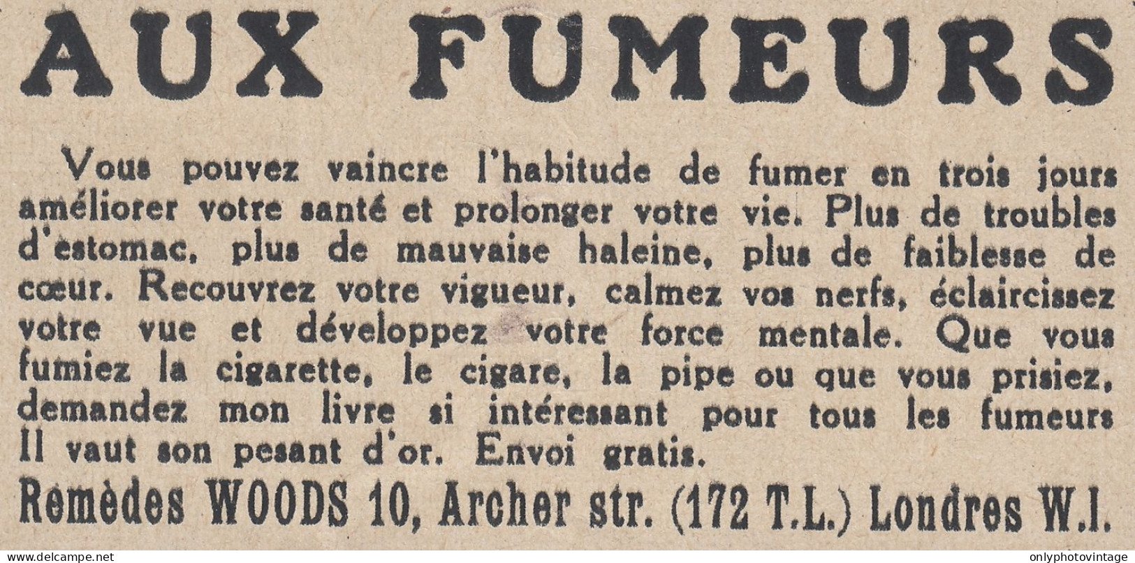 Aux Fumeurs Rem�des WOODS - 1936 Vintage Advertising - Pubblicit� Epoca - Werbung