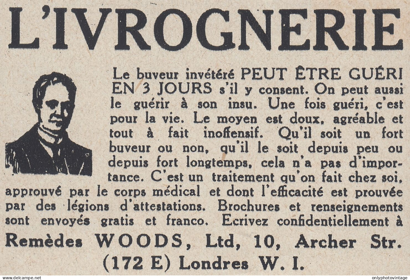 L'Ivrognerie - Rem�des WOODS - 1936 Vintage Advertising - Pubblicit� Epoca - Werbung