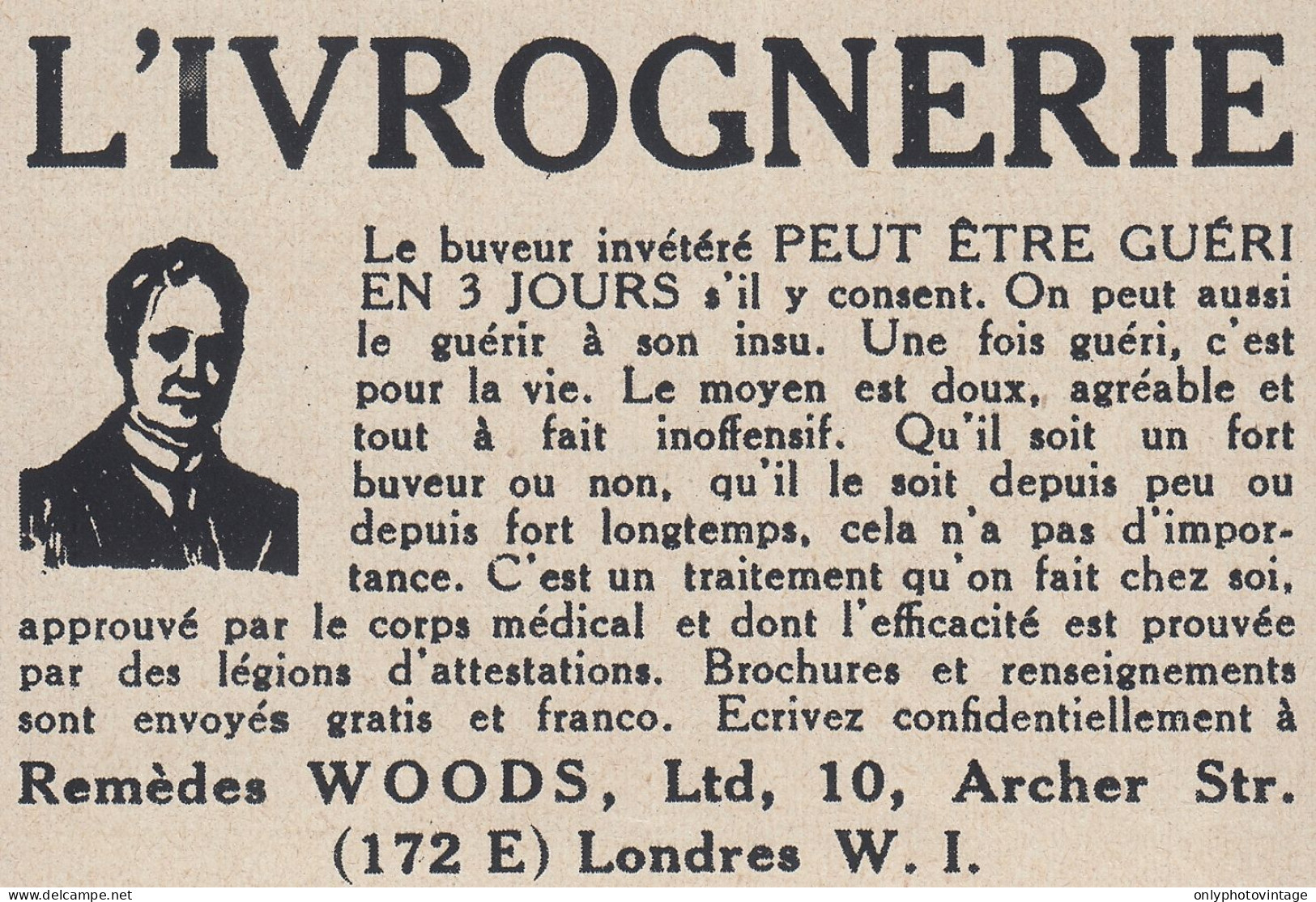 L'Ivrognerie - Rem�des WOODS - 1936 Vintage Advertising - Pubblicit� Epoca - Werbung