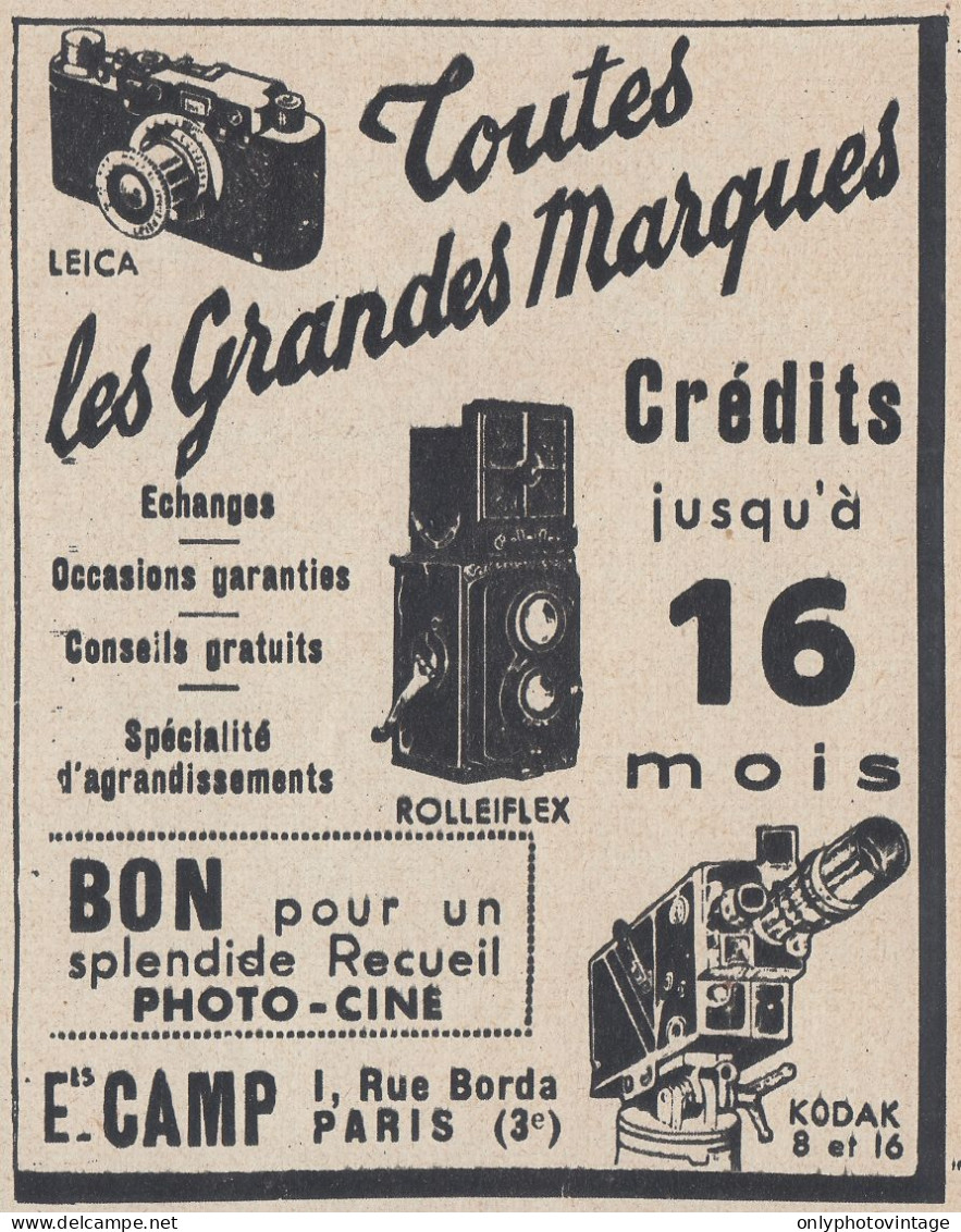 Appareils Photo Cine CAMP - 1936 Vintage Advertising - Pubblicit� Epoca - Werbung