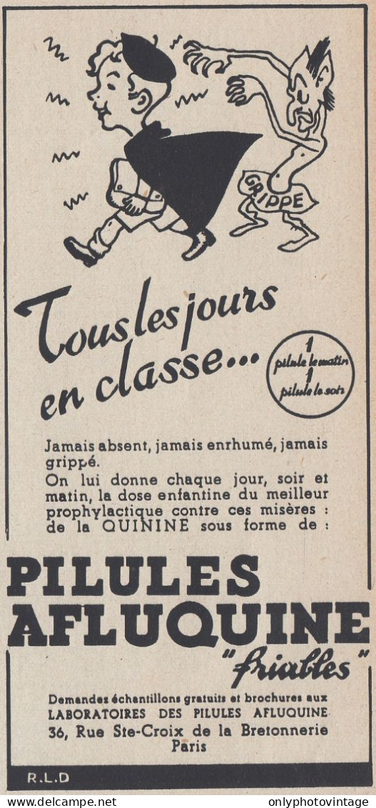 Pilules AFLUQUINE - 1938 Vintage Advertising - Pubblicit� Epoca - Werbung