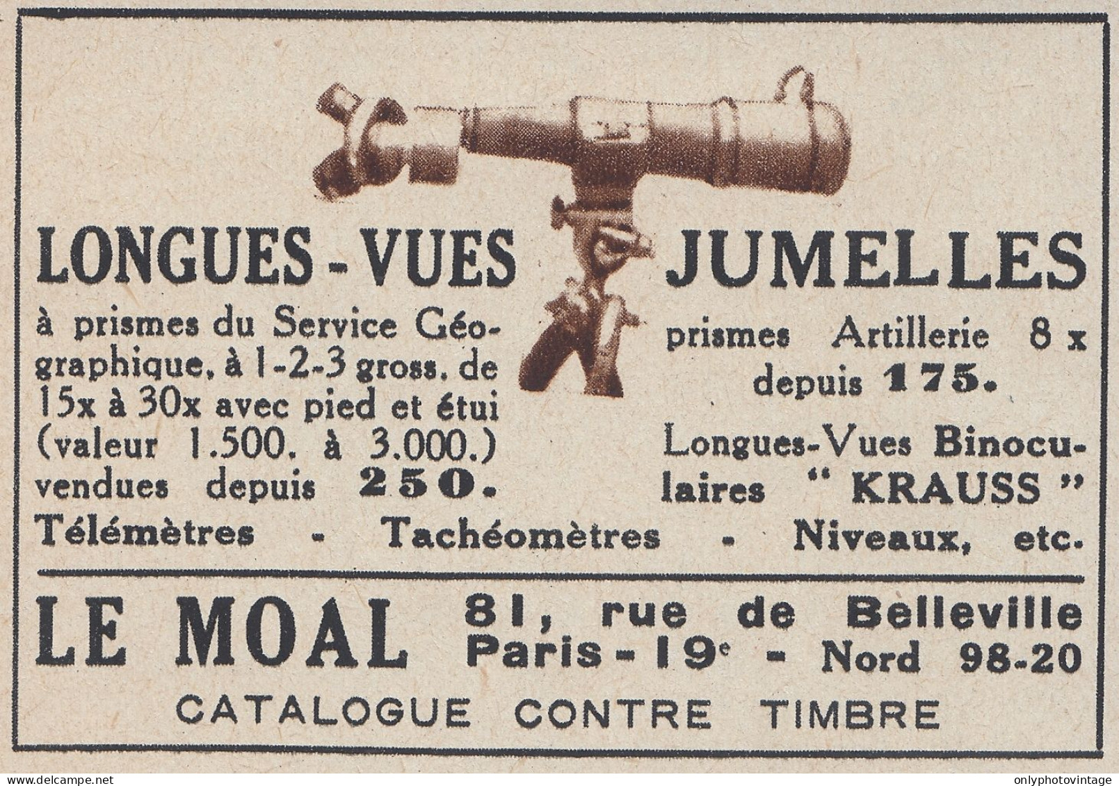 Jumelles LE MOAL Paris - 1936 Vintage Advertising - Pubblicit� Epoca - Werbung