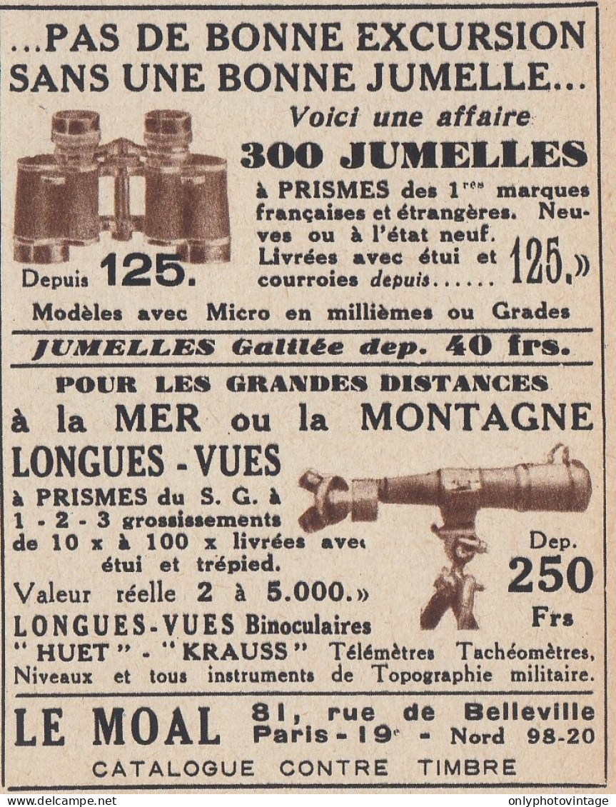 Jumelles LE MOAL Paris - 1938 Vintage Advertising - Pubblicit� Epoca - Werbung