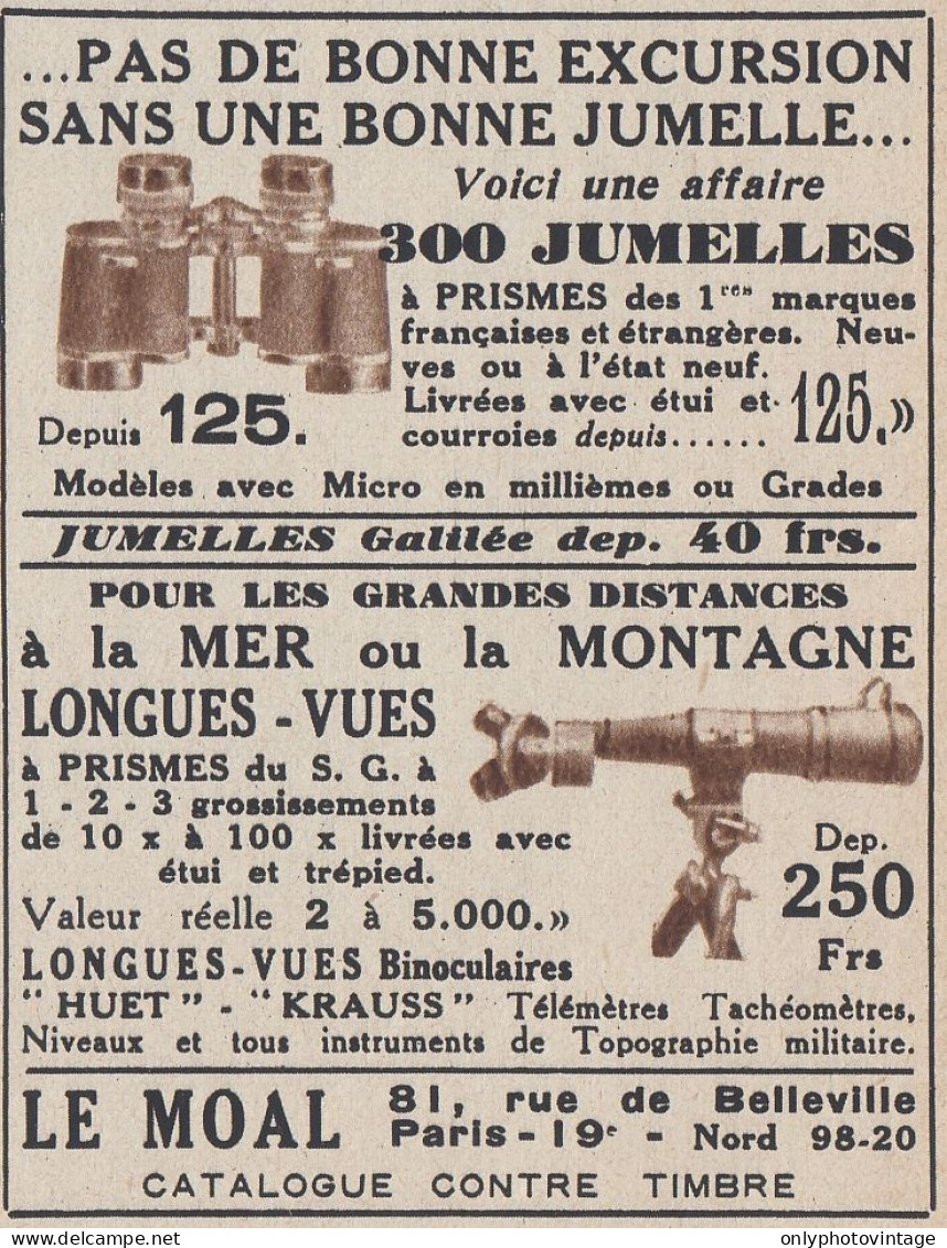 Jumelles LE MOAL Paris - 1938 Vintage Advertising - Pubblicit� Epoca - Werbung
