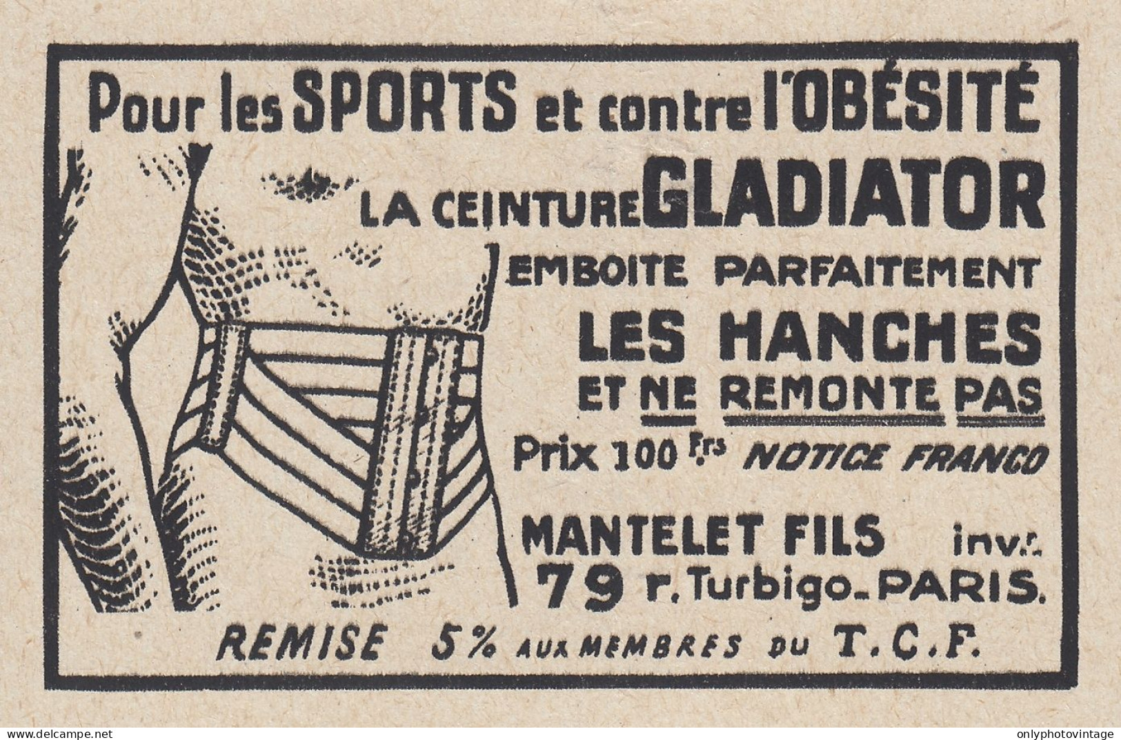 Ceinture GLADIATOR - 1938 Vintage Advertising - Pubblicit� Epoca - Publicidad