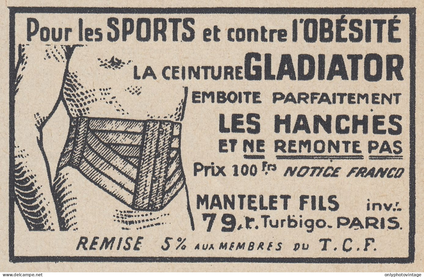 Ceinture GLADIATOR - 1938 Vintage Advertising - Pubblicit� Epoca - Werbung