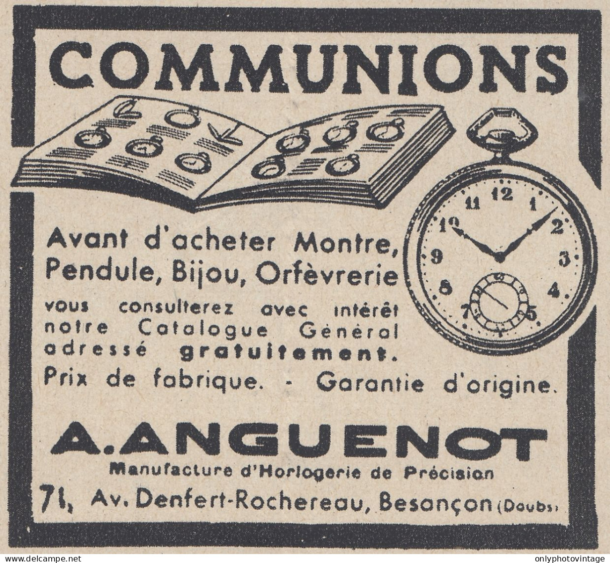 Montre ANGUENOT - 1938 Vintage Advertising - Pubblicit� Epoca - Werbung