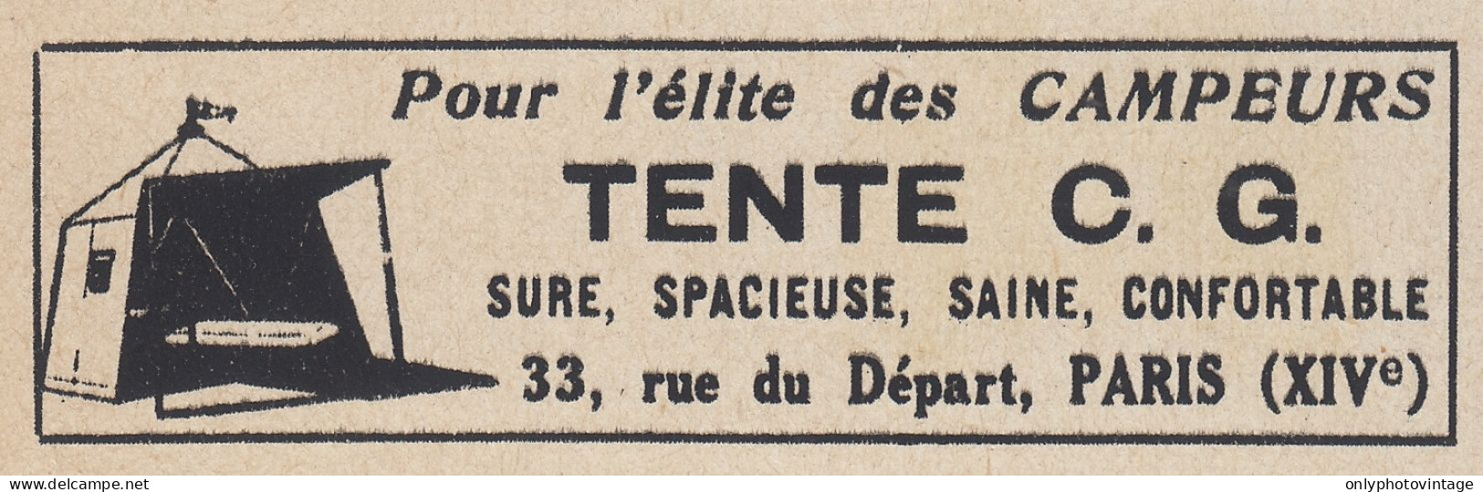 Pour L'�lite Des Campeurs TENTE C. G. - 1938 Vintage Advertising  - Publicidad