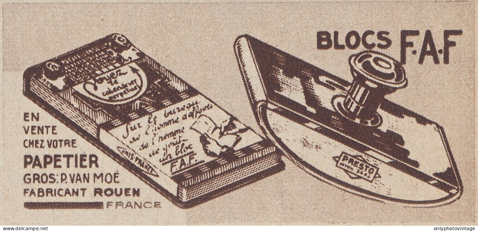 Papetier - Blocs F.A.F. - 1938 Vintage Advertising - Pubblicit� Epoca - Publicidad