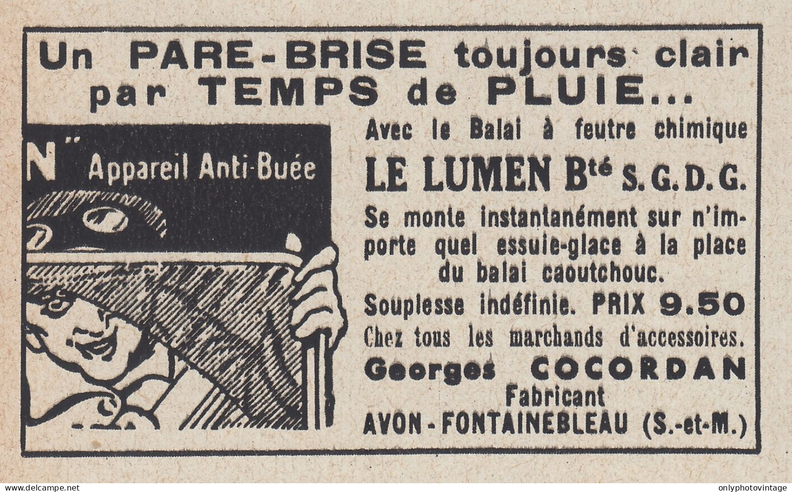 Pare-Brise Le Lumen - 1938 Vintage Advertising - Pubblicit� Epoca - Werbung