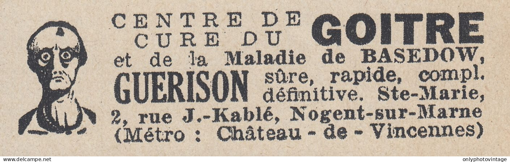 GUERISON Centre De Cure Du Goitre - 1938 Vintage Advertising - Pubblicit�  - Publicidad