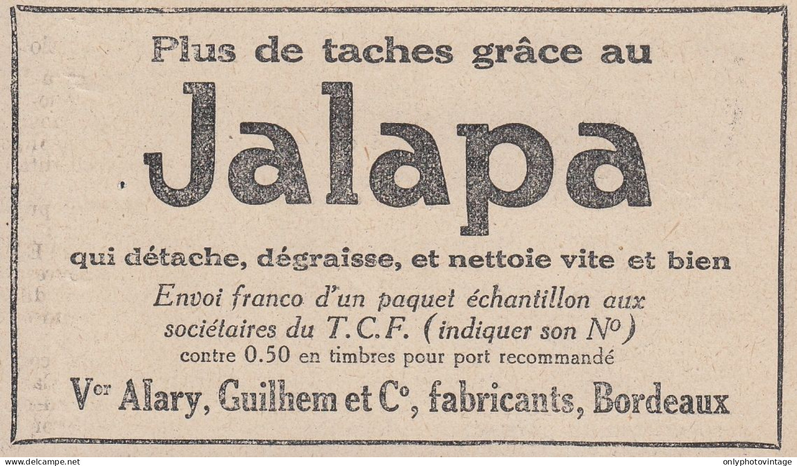 JALAPA - Alary Guilhem Et C. - Bordeaux  - 1924 Vintage Advertising - Publicidad