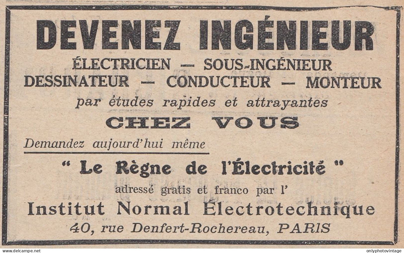 Institut Normal De Electrotechnique - Paris - 1924 Vintage Advertising - Werbung